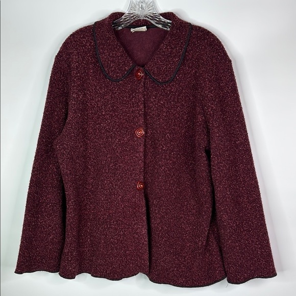 Vintage Iced Tea Burgundy Red Button Fleece Cardigan Size Large - Picture 1 of 9